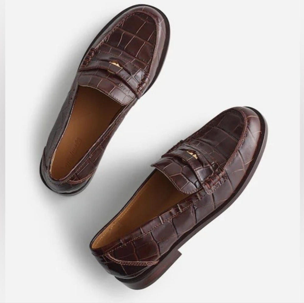 Madewell The Grayson Croc-Stamped Penny Loafer - chocolate raisin